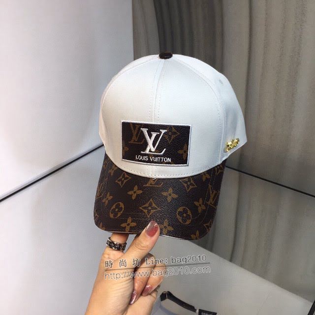 LV新品男士帽子 路易威登真皮壓花拼接鴨舌帽棒球帽  mm1524